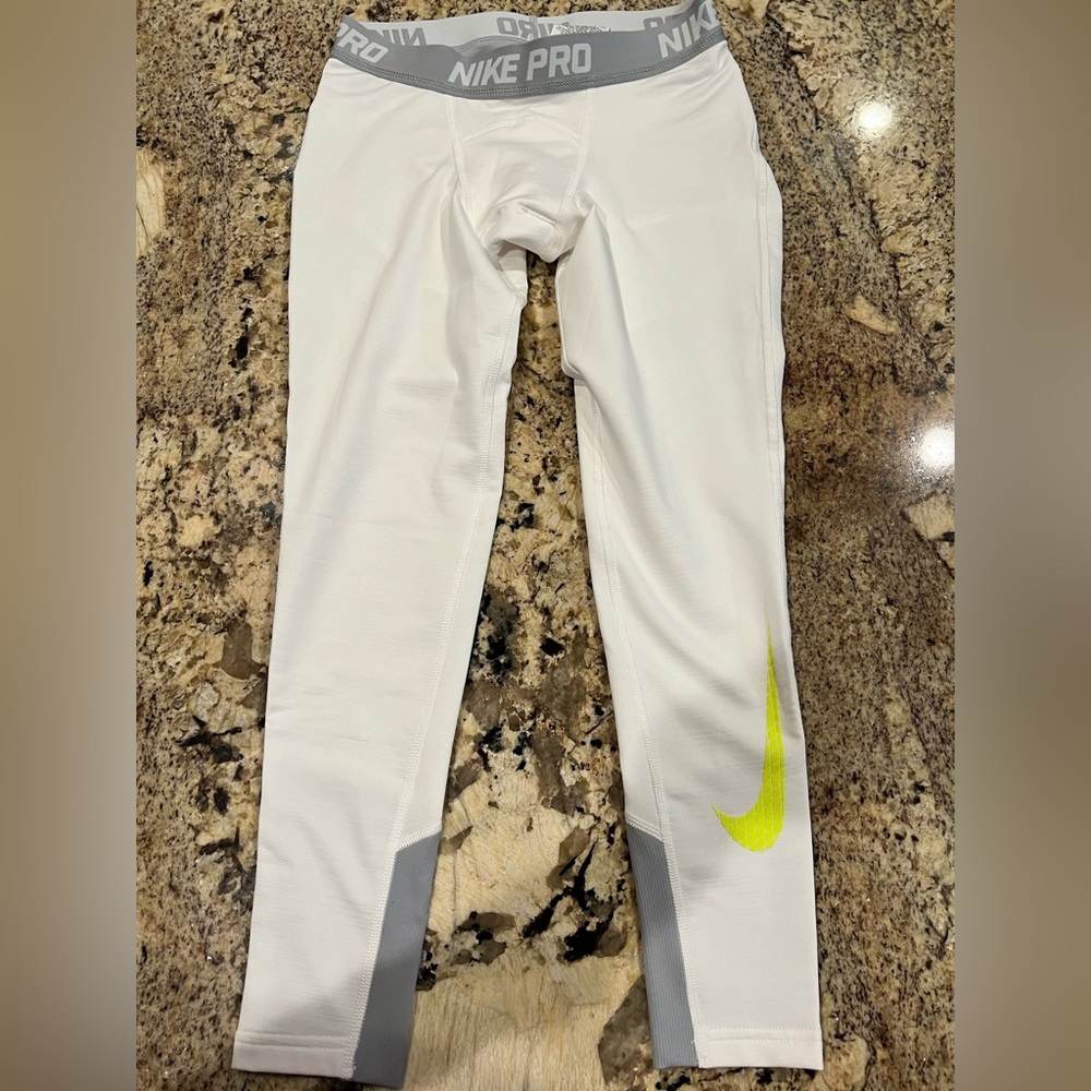 Boy’s baseball Nike pro white sliders tights leggings sz m 8-10